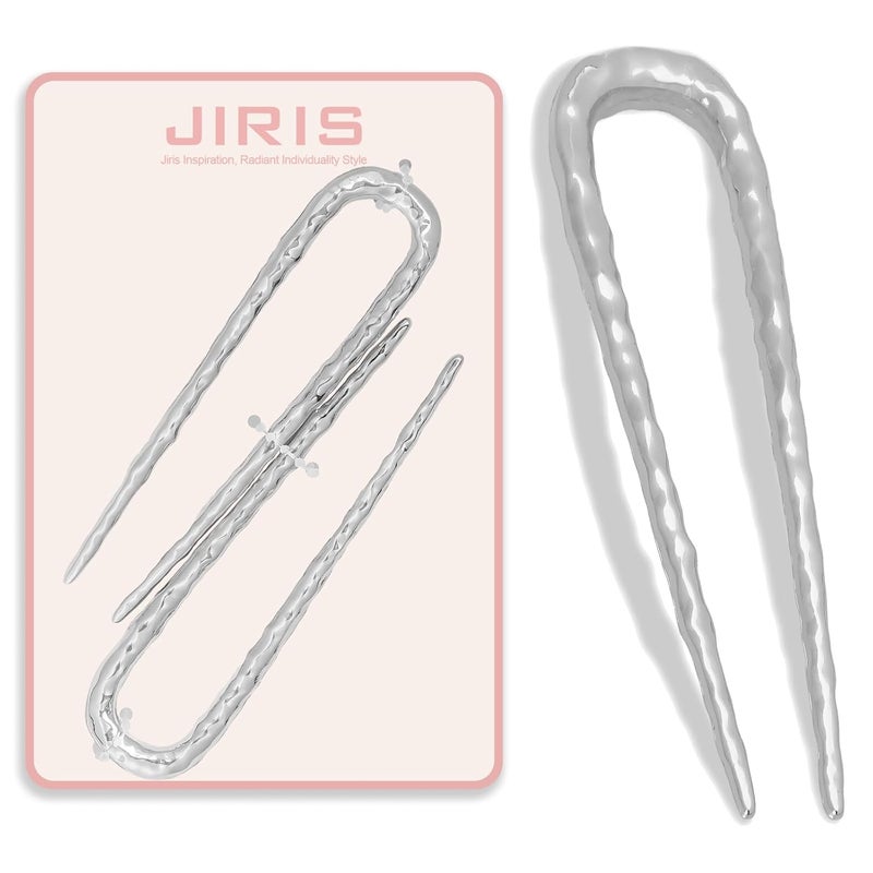 JIRIS 2PCS 3.8Inch French Hair Pins U-Shaped Pins for Women and Girls Fashion Metal Hair Pin French Twist Hair Pins for Buns, Updos,Stylish and Functional(set2-silver) - Image 1